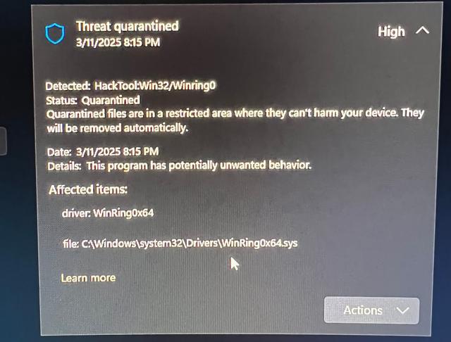 Windows Defender错误识别关键驱动程序 干扰PC硬件监控工具运行(图2)